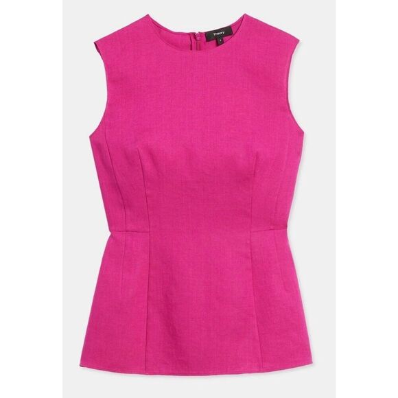 Theory Paneled Top in Pure Linen Sz. 4 Sleeveless Fitted Made In Italy Hot Pink - Picture 1 of 11